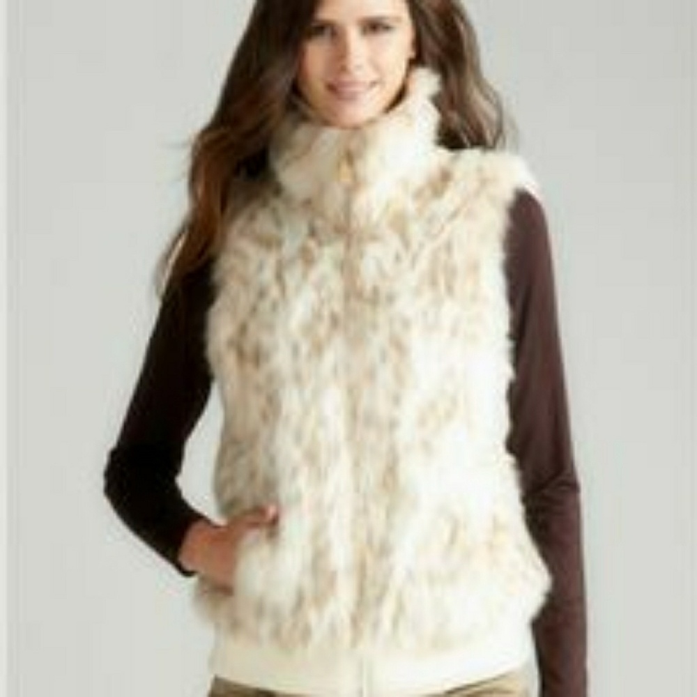 Ellen Tracy Foux Snow Leopard Fur Vest size M - Picture 4 of 4